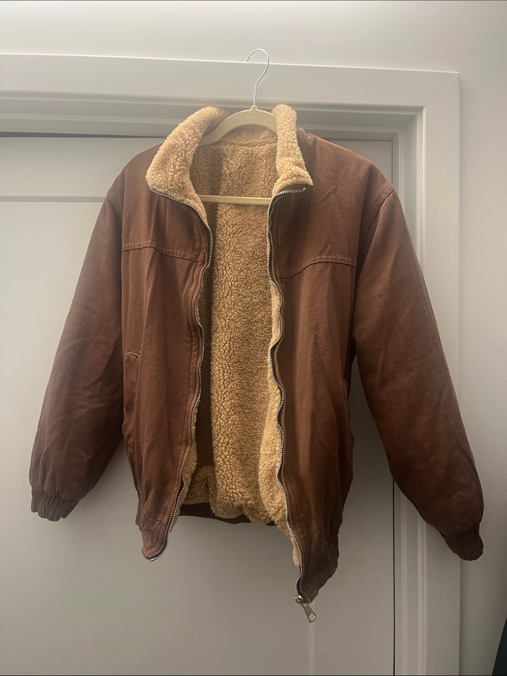 Brown and tan corduroy/ fur jacket